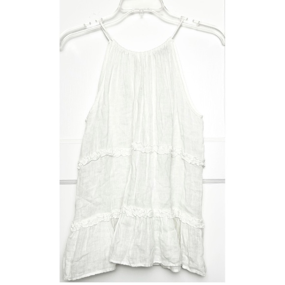 CALYPSO ST. BARTH Ivory Linen Halter Tie Neck Tiered Ruffle Trim Trapeze Tank XS - Picture 2 of 6